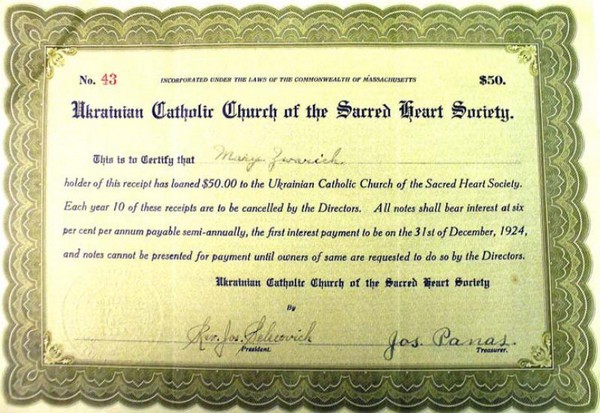 Notes sold by the Sacred Heart Society of the Ukrainian Catholic Church